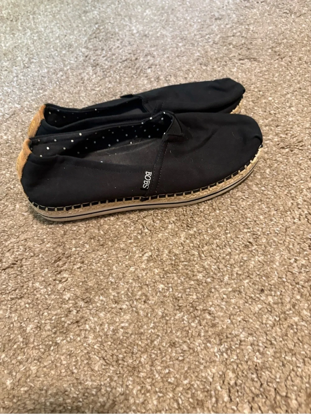 Skechers Black Slip-On Espadrille with Tan Heel Accent